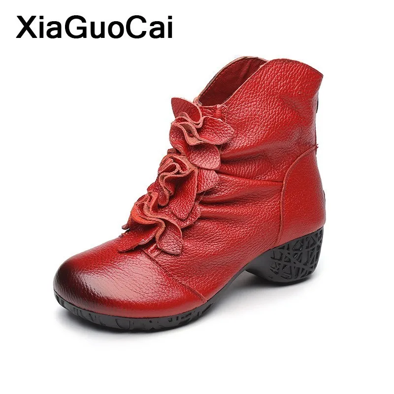 

Vintage Genuine Leather Woman Ankle Boots Short Retro Folk-custom Winter Female Snow Boots High Quality Ladies Shoes For Mother
