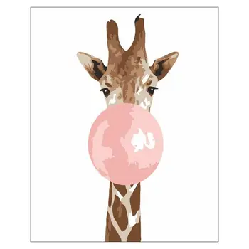 

Framed Pictures Painting 3D DIY of Animal Bubble Gum Coloring Paint By Number Oil Painting Canvas Set Home Decor for Living Room