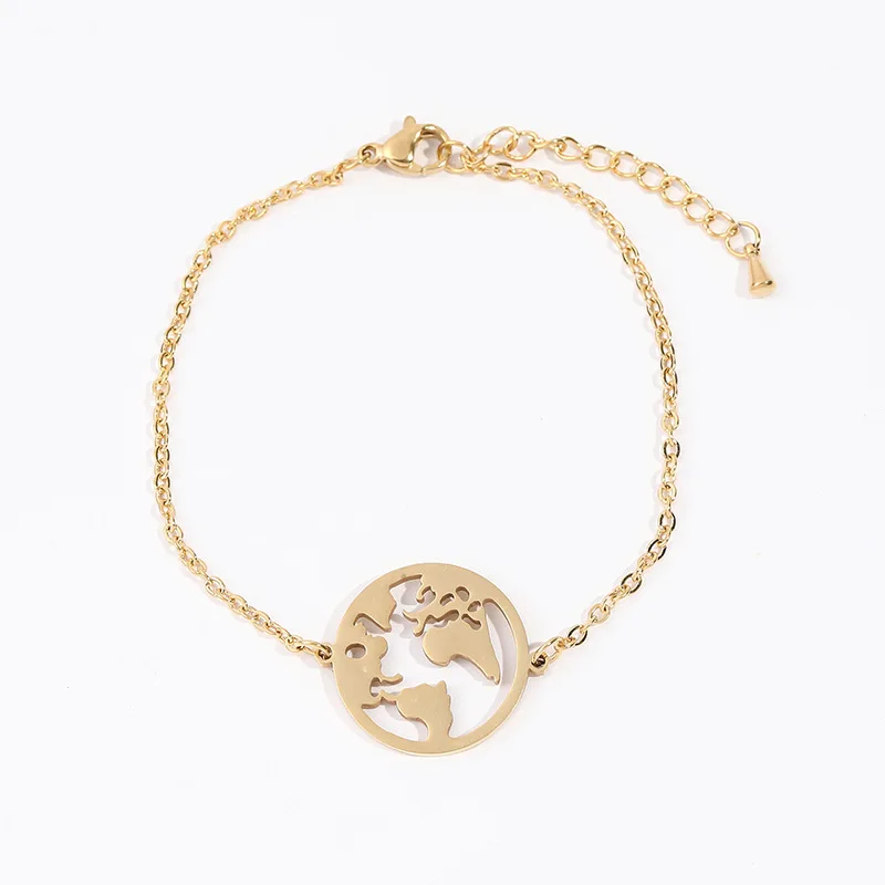Женские браслеты из нержавеющей стали с изображением карты мира простые