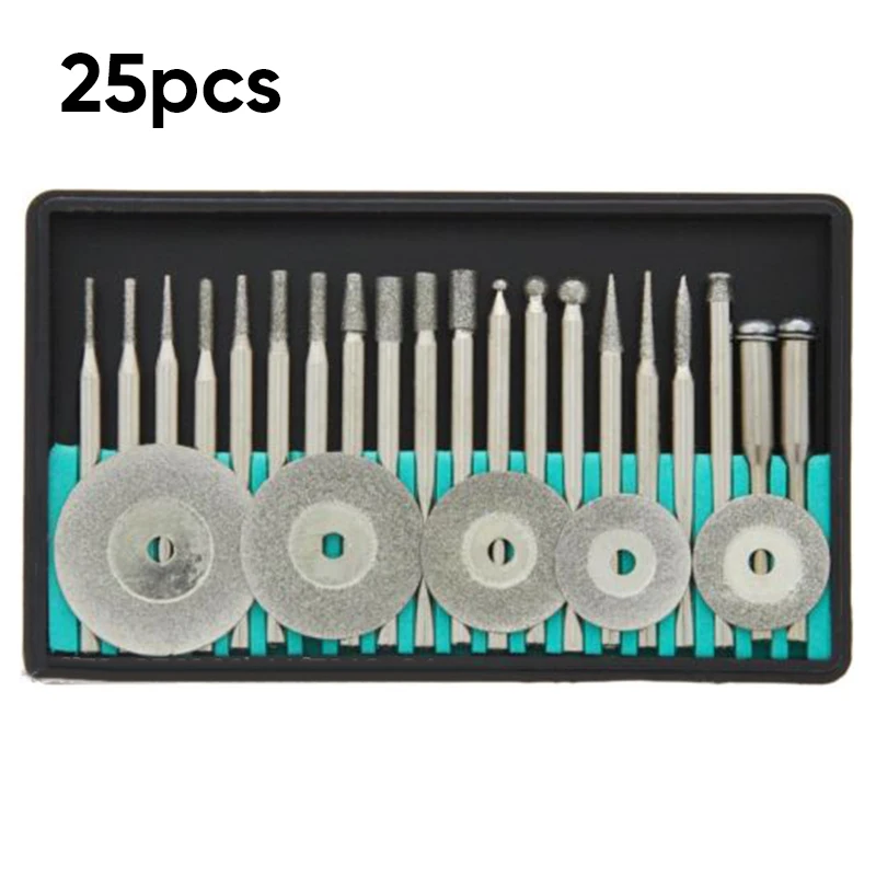 

25Pcs Diamond Coated Rotary Burr Point & Cutting Cut Off Wheel Blades Discs Set