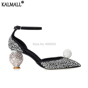 

KALMALL Chic Sandalias Tacon Pointed Toe Strange Crystal Heel Ankle Strap Pumps Shining Rhinestone Studded Ladies Wedding Shoes