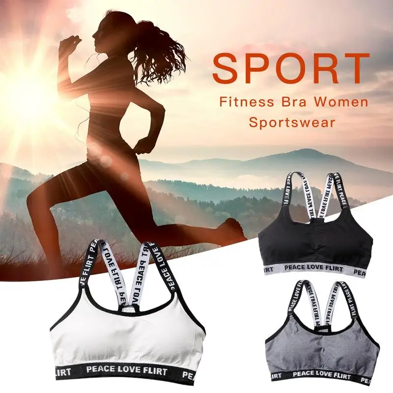 

New Bra Push Up Vest Letter With English Belt Seamless Girl Sports Wrapped Chest Top Gym Strap Ladies Vest Sportswear Free Size