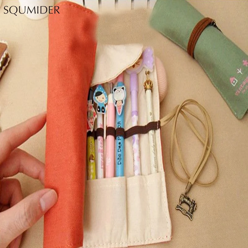Креативный ретро холщовый чехол для карандашей из кожи PU Сумка для карандашей сумка для хранения канцелярских принадлежностей школьные принадлежности многофункциональная сумка