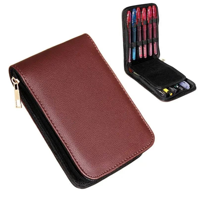 

1Pc 12Pens Fountain Pen Roller Leather Case Holder Black Coffee Storage Bag for Student Gift Supplies
