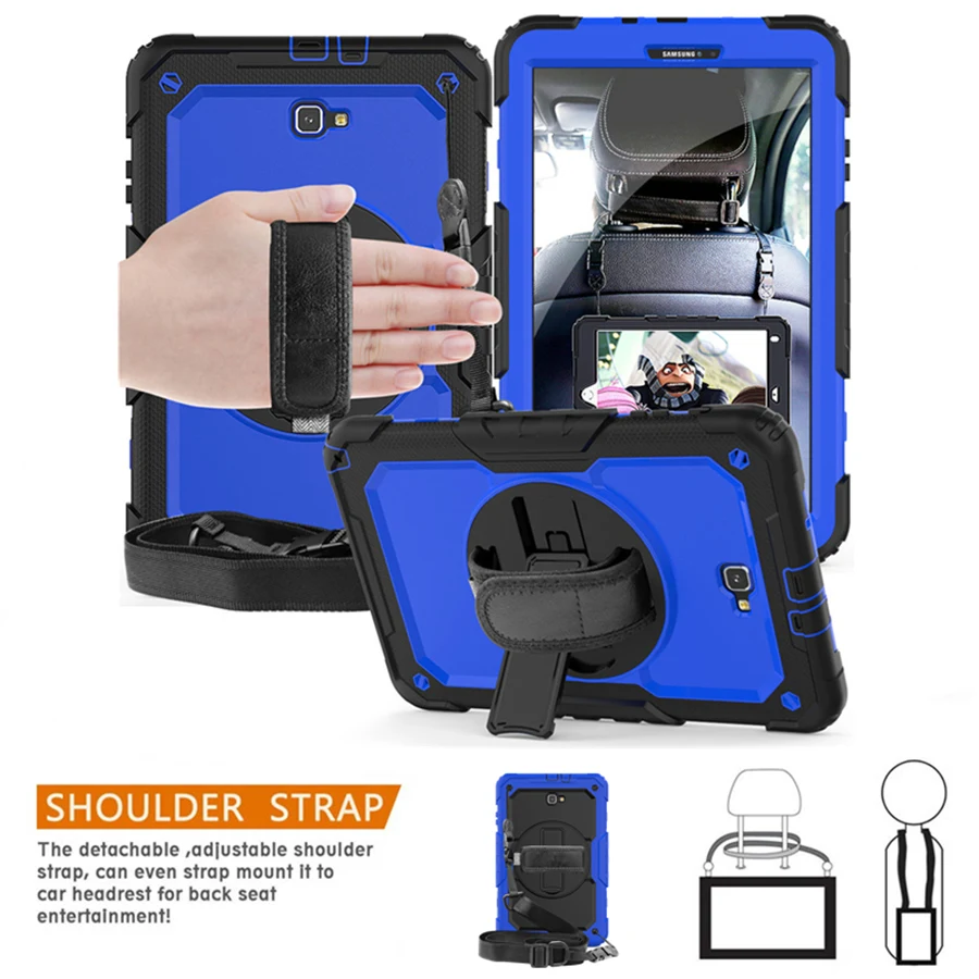 

Case For Samsung Galaxy Tab A A6 10.1 2016 T580 T585 SM-T585 T580N Rugged PC+Silicone hard Cover w/360 Swivel Stand + Hand Strap