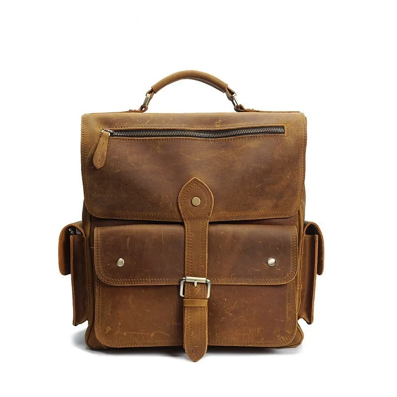 

Retro Genuine Leather Bagpack Men Large Capacity Backpacks Laptop Backpack Outdoors Travel Knapsack Mochila Masculina Rugzak