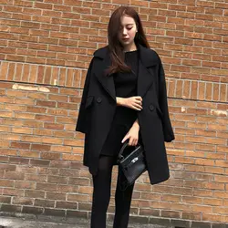 Женские пальто осень весна пальто 2019 модное пальто офисные женские двубортные свободные черные пальто A9278