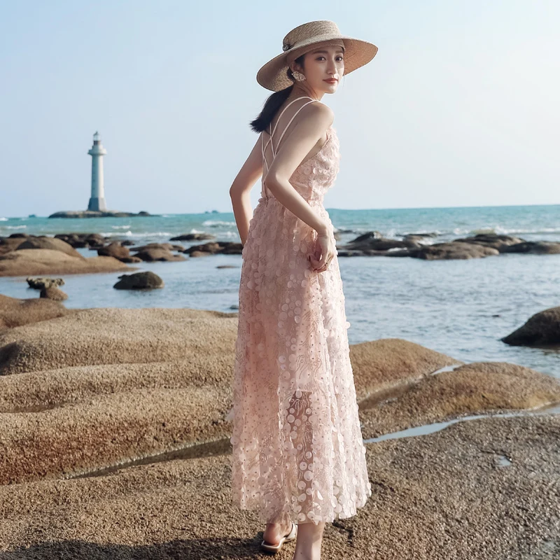 

Women 2019 Summer Sexy V-neck Spaghetti Strap Beach Party Dress Female Lace Up Dresses Vestidos