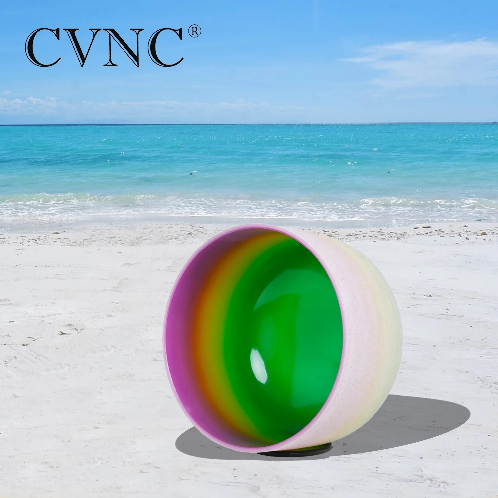 

CVNC 8" Note B Crown Chakra Rainbow Colored Frosted Quartz Crystal Singing Bowl