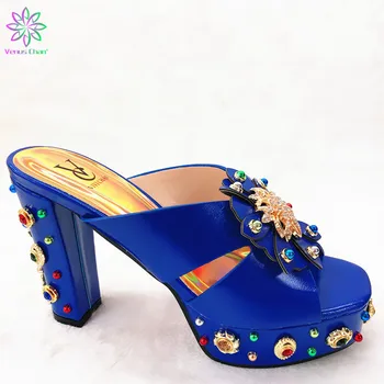 

New Arrival Blue Color Wedding Shoes Woman Open Toe Ladies Summer Sandals Shoes Party Wedding Shoes Decorated with Rhinestone