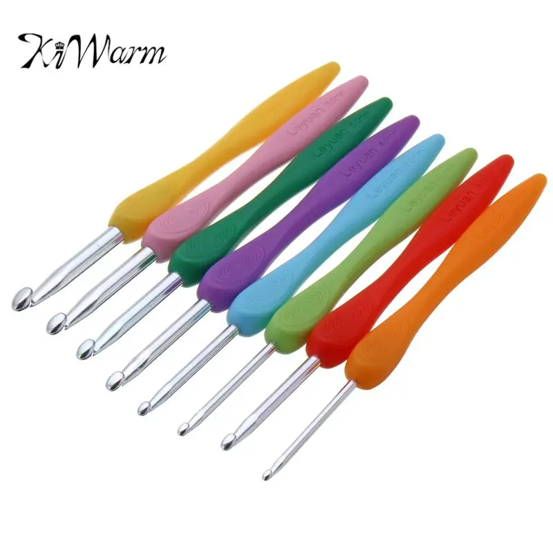 

KiWarm New 8Pcs Colorful Soft Plastic Handle Aluminum Weave Craft Crochet Hook Knitting Needles Set 2.5-6.0mm Sewing Accessories