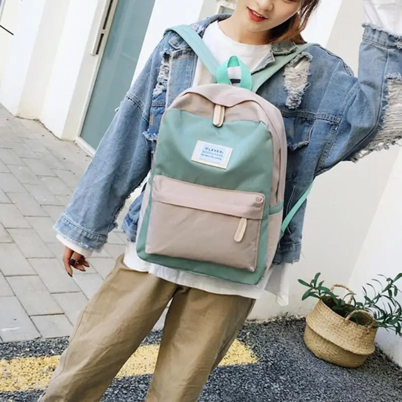 

Cute Preppy Women's Hit Color Patchwork Backpack Design Female Backpack for Girls Leisure Travel School Simple Canvas Luggage