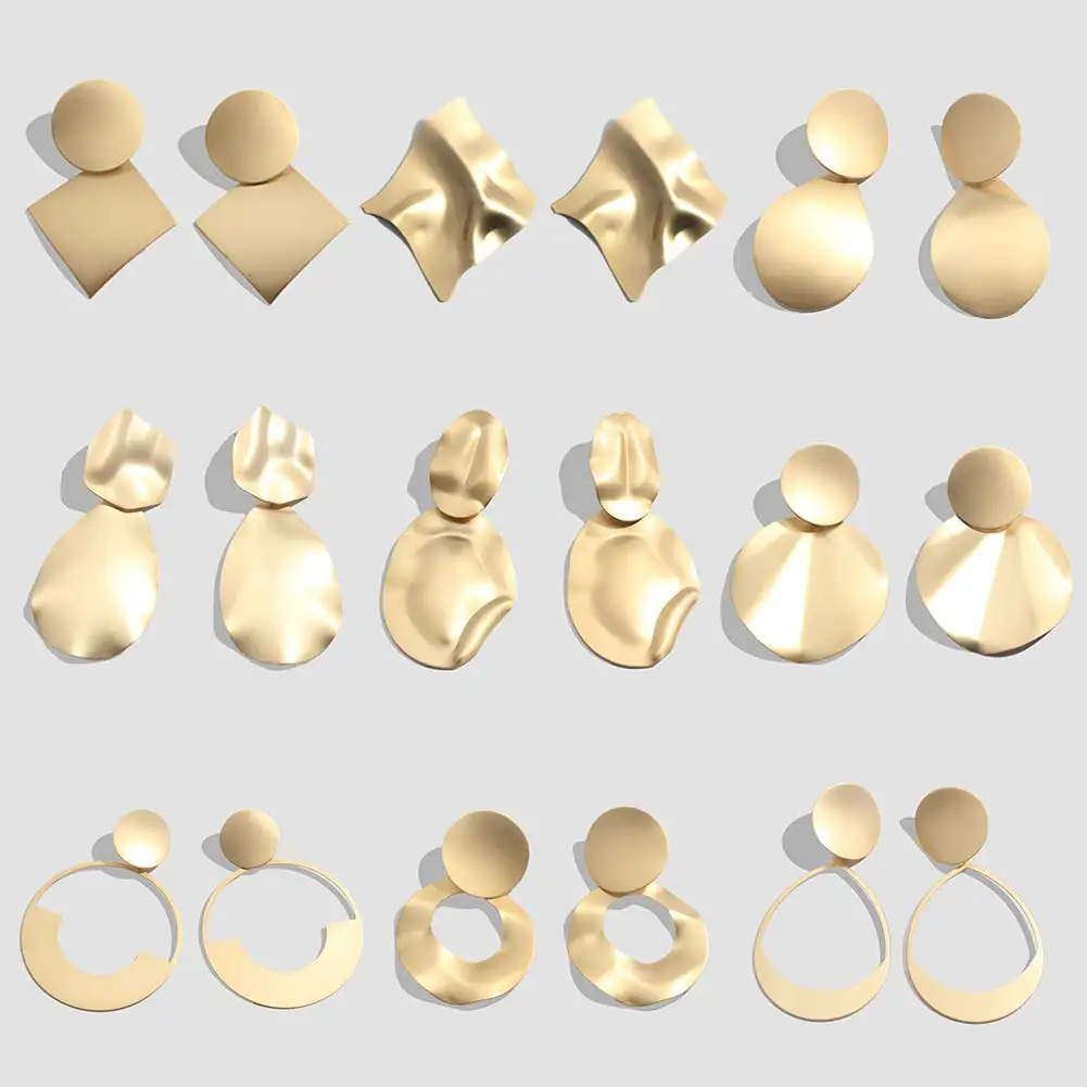 

Flatfoosie Punk Geometric Dangle Earrings Gold Color Alloy Twisted Fashion Statement Drop Earring For Women High Quality Jewelry