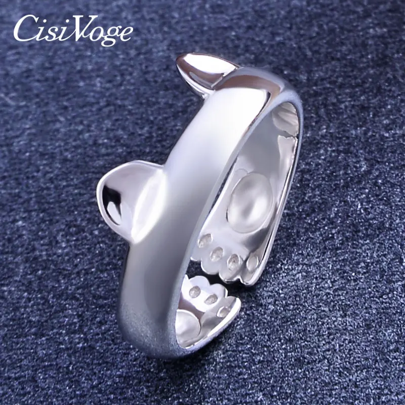 

CisiVoge Real Pure 925 Sterling Silver Ring Female Designer Cute Animal Pet Cat Ears Shape Women Rings Fine Jewelry 925 FO JRS13