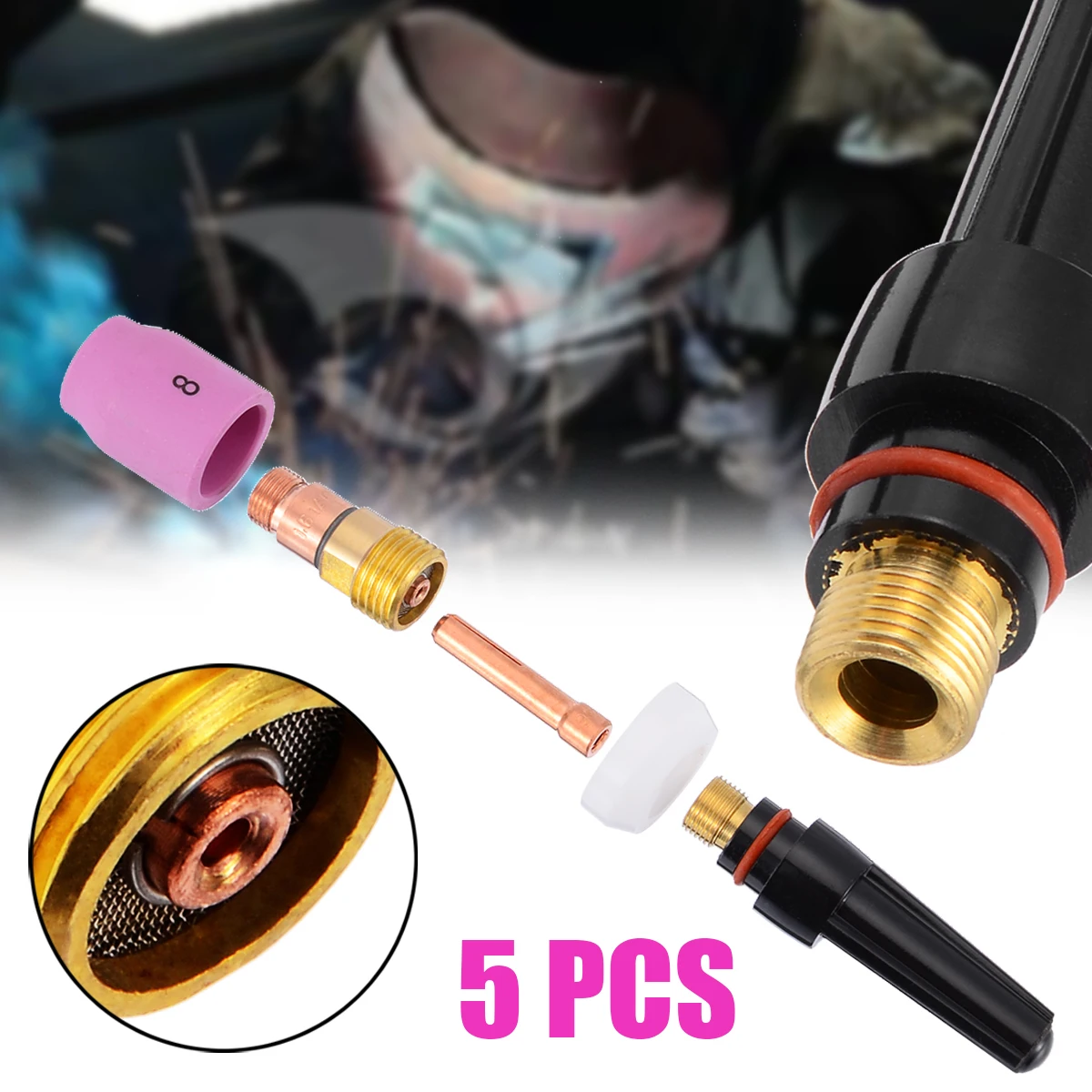 

Mayitr 5 pcs Tig Welding Torch Stubby Cup Gas Collet Body Lens Kit For Tig WP-17/18/26 Series