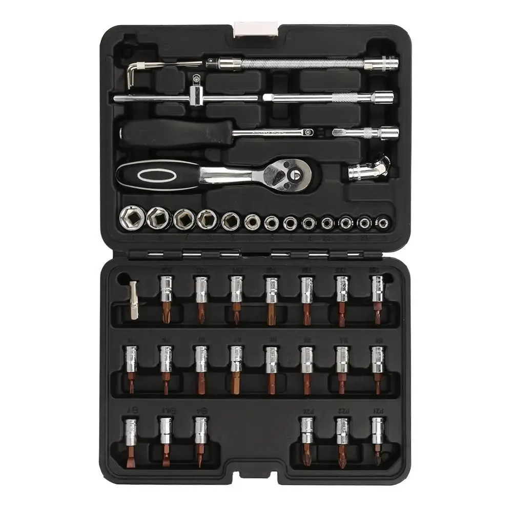 

Hand Tool Set 46pcs Ratchet Socket Wrench Bit Professional Repairing Kit Hand Tool Set Drill Bit Set good