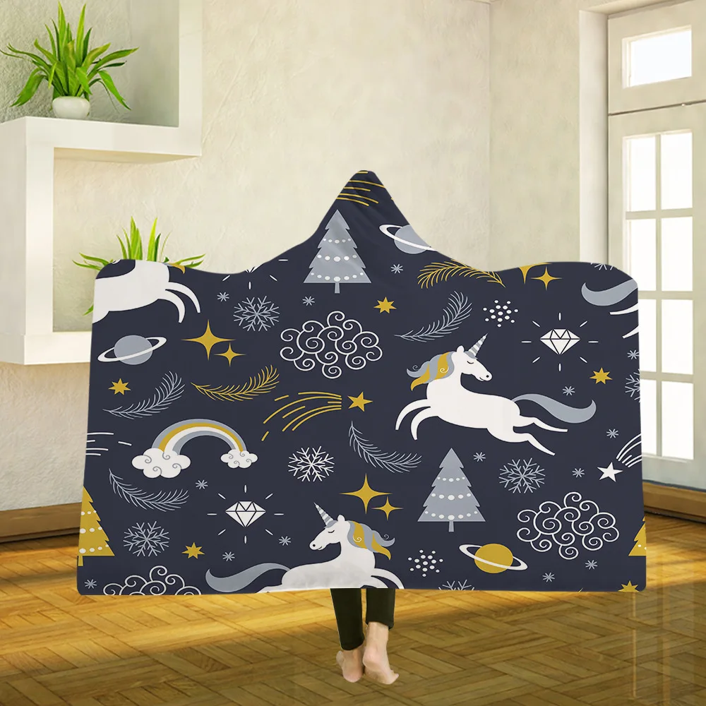 

unicorn 3D Hooded Blanket Sherpa Fleece Wearable plush Throw Blanket on Bed Sofa Thick warm blankets for beds