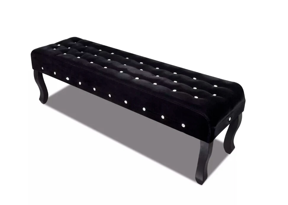 

vidaXL Upholstered Velvet Bench with Crystal Buttons Black Upholstered Wood Leg Brown Living Room Sofa With Pine Wood Leg
