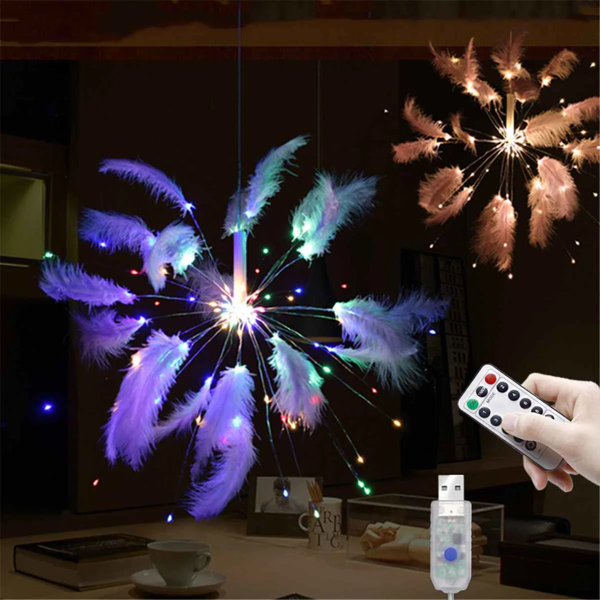 

LED Feather Firework String Light Remote Control LED Lighting Lamp Romantic String Light Party Valentine's Day Home Decoration