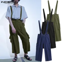 INCERUN Для мужчин Повседневное брюки комбинезон на бретелях одноцветное джоггеры Винтаж свободные комбинезон на бретелях широкие брюки Для мужчин Уличная