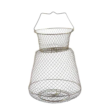 

SEWS-15.7 inch Height Gold Tone Folding Spring Design 3 Layers Fish Cage Fishing Keep Net for Fisher