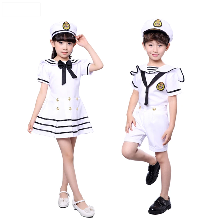 

80-160cm Student Girls Sailor Dress School Uniform Choir Stage Wear Navy Army Suit Boys Halloween Carnival Cosplay Costumes
