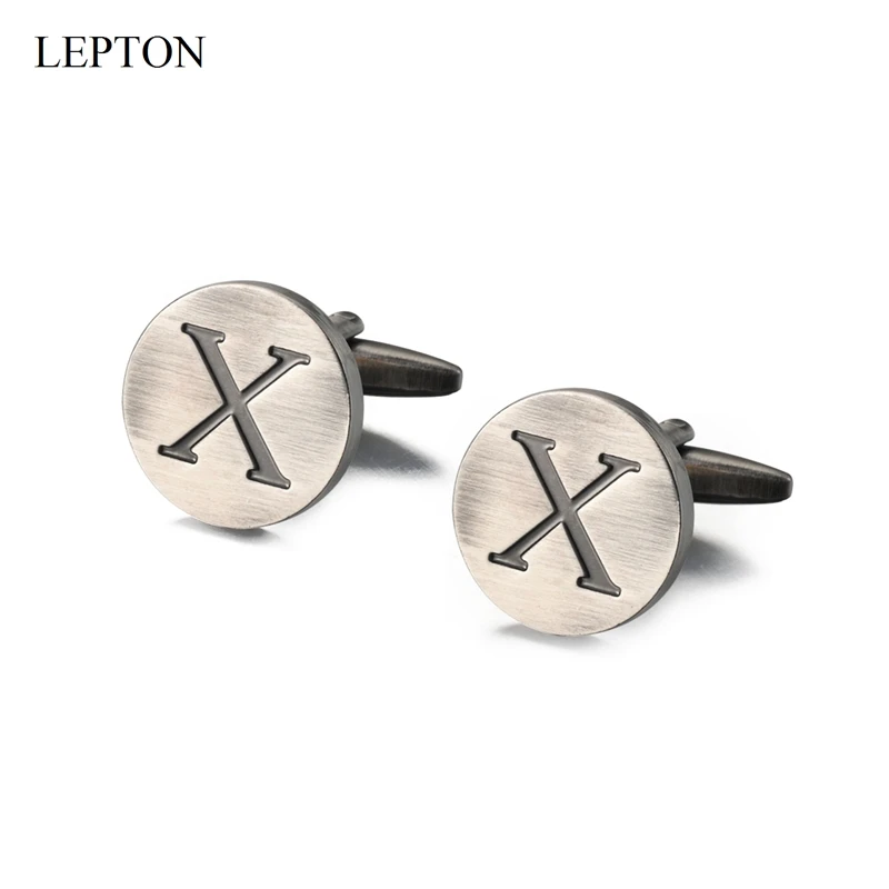 

Lepton Letters of an alphabet X Cufflinks For Mens Classic Antique Silver Round Letters X cuff links Men shirt cuffs Cufflink