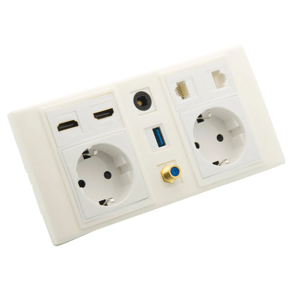Двойная Волшебная настенная пластина 86 с евровилкой HDMI USB3.0 CAT6 RJ45 Toslink F поддержка