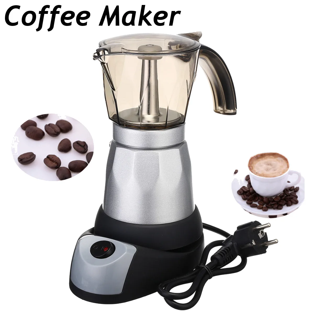 

6 Cups 50ml Portable Electric Coffee Maker Stainless Steel Espresso Italian Mocha Coffee Pot For Home Kitchen Coffee Making