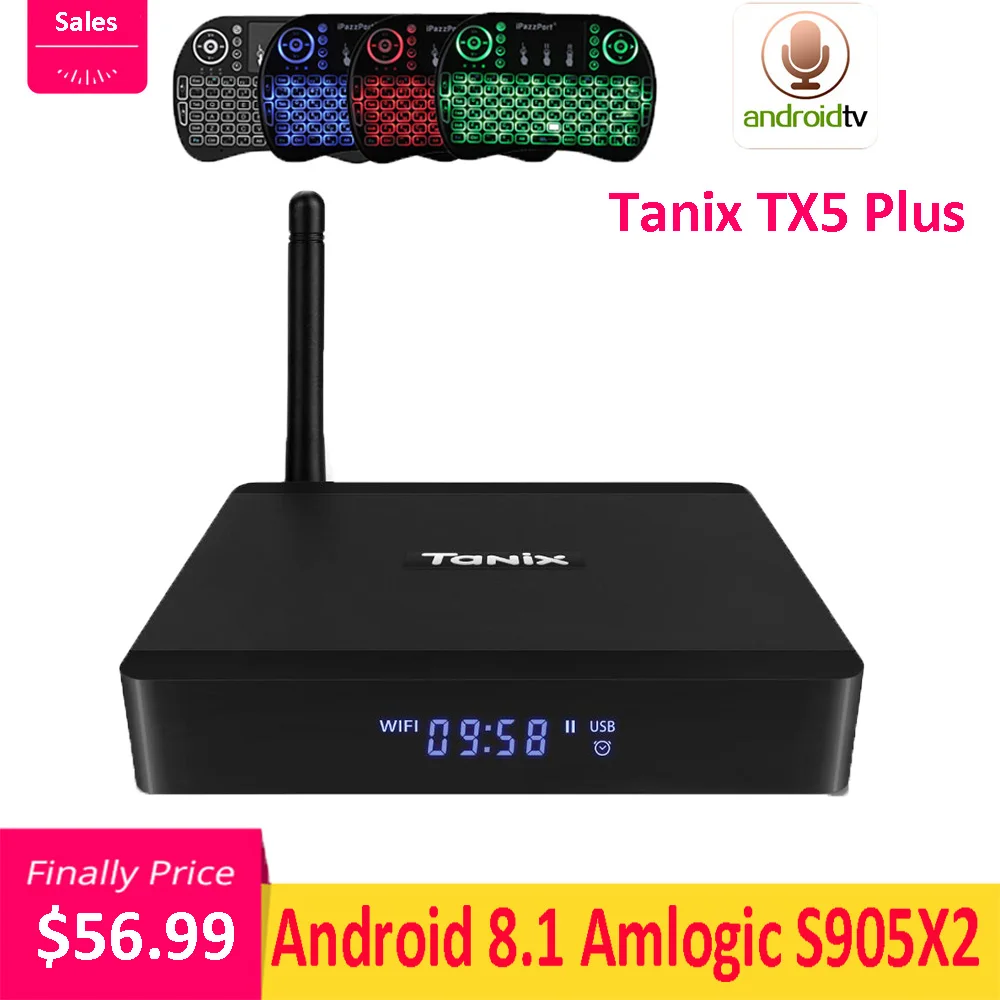 

Tanix TX5 Plus Android 8.1 TV Box Amlogic S905X2 4GB LPDDR4 32GB 2.4GHz + 5GHz WiFi Bluetooth 4.2 Support 4K H.265 Media Player