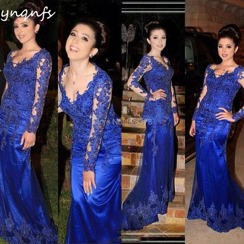 YNQNFS Fashion Blue Moeder Van De Bruid Jurken Satin Lange Mouwen Wedding Formele Gown Kant Applicaties Vrouwen Elegante Avond M19 YNQNFS Fashion Blue Moeder Van De Bruid Jurken Satin Lange Mouwen Wedding Formele Gown Kant Applicaties Vrouwen Elegante Avond M19