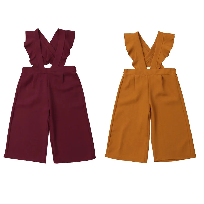 

1-6Y Toddler Kids Baby Girl Ruffles Sleeveless Wide Leg Bib Pant Romper Jumpsuit Outfits Fashion Girls Clothes