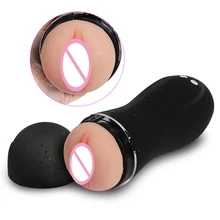 10 Speed Men Masturbator Aircraf Cup Girls Realistic Vagina Artificial Pussy Male black USB charging Cup Adult Sex Toys for Men