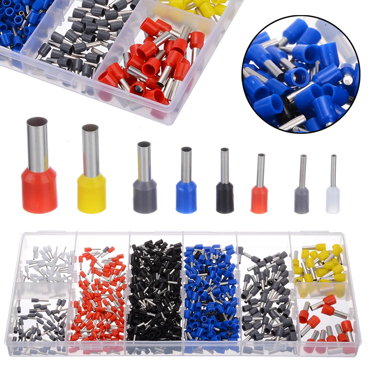 

1200pcs Insulated Ferrule Cable Lugs Assortment 0.5-10mm2 Wire End Terminal Electrical Crimp Terminator End Ferrules tinned