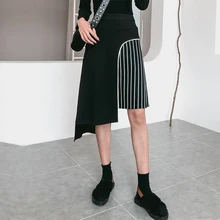 [EWQ] узор весна лето асимметричный пэчворк в полоску, с высокой талией уличная Skrit Женская мода Tide AD99601