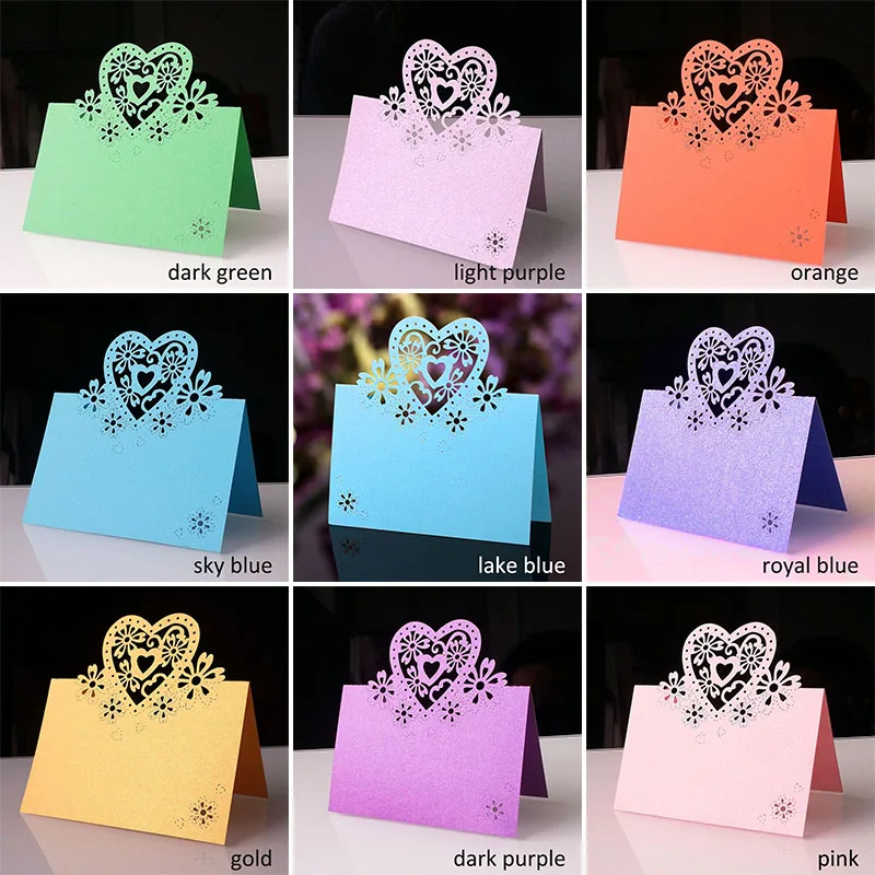 

10Pcs Love Heart Wedding Invitations Paper Hollow Wedding Party Favors Laser Cut Table Cards Name Tag Seats Card