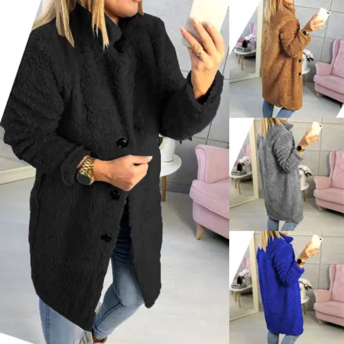 

Women Coat Fleece Fur Jacket Outerwear Tops Winter Warm Hooded Fluffy Coat Sweater Outfits Winter Warm Women Clothing 2018 New