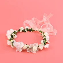 2 piezas corona Floral ratán vid novia flor chica pelo aro corona guirnalda con cinta para compromiso boda(China)
