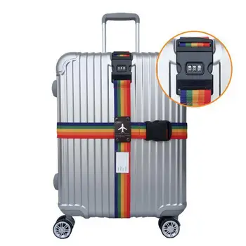 

Luggage Strap Cross Belt Packing Adjustable Travel Suitcase Nylon 3 Digits Password Lock Buckle Strap Baggage Belts Tag