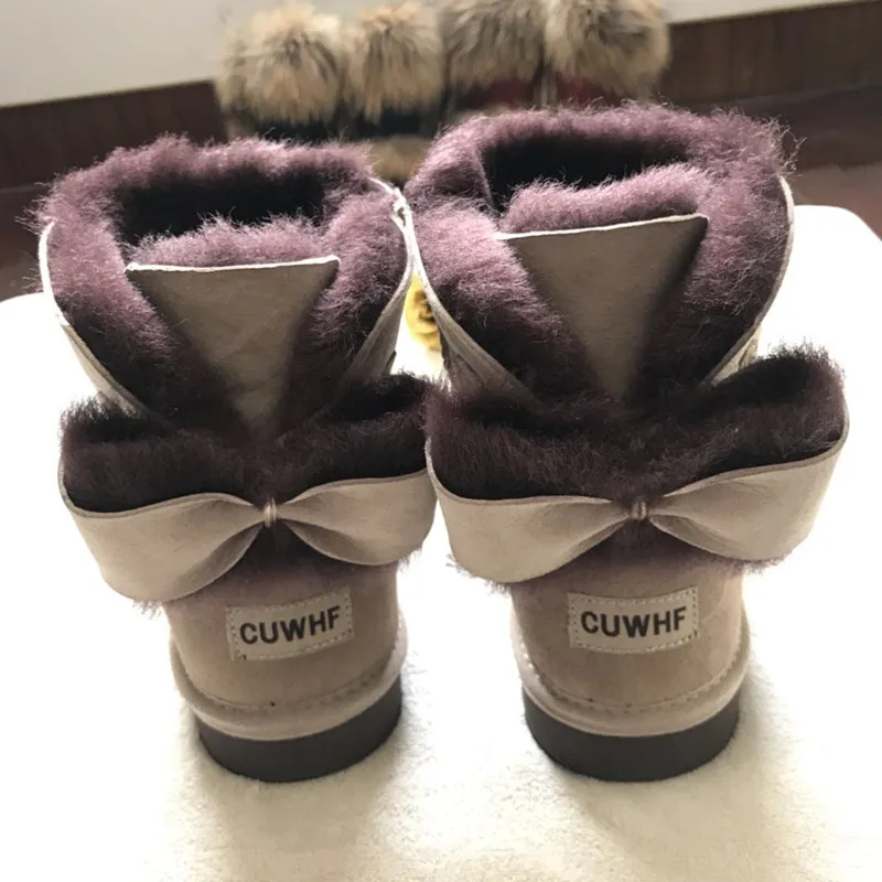 

2019 Top Quality 100% Natural Fur Genuine Sheepskin Leather Snow Boots for Women Winter Shoes Warm Wool Long Snow Boots