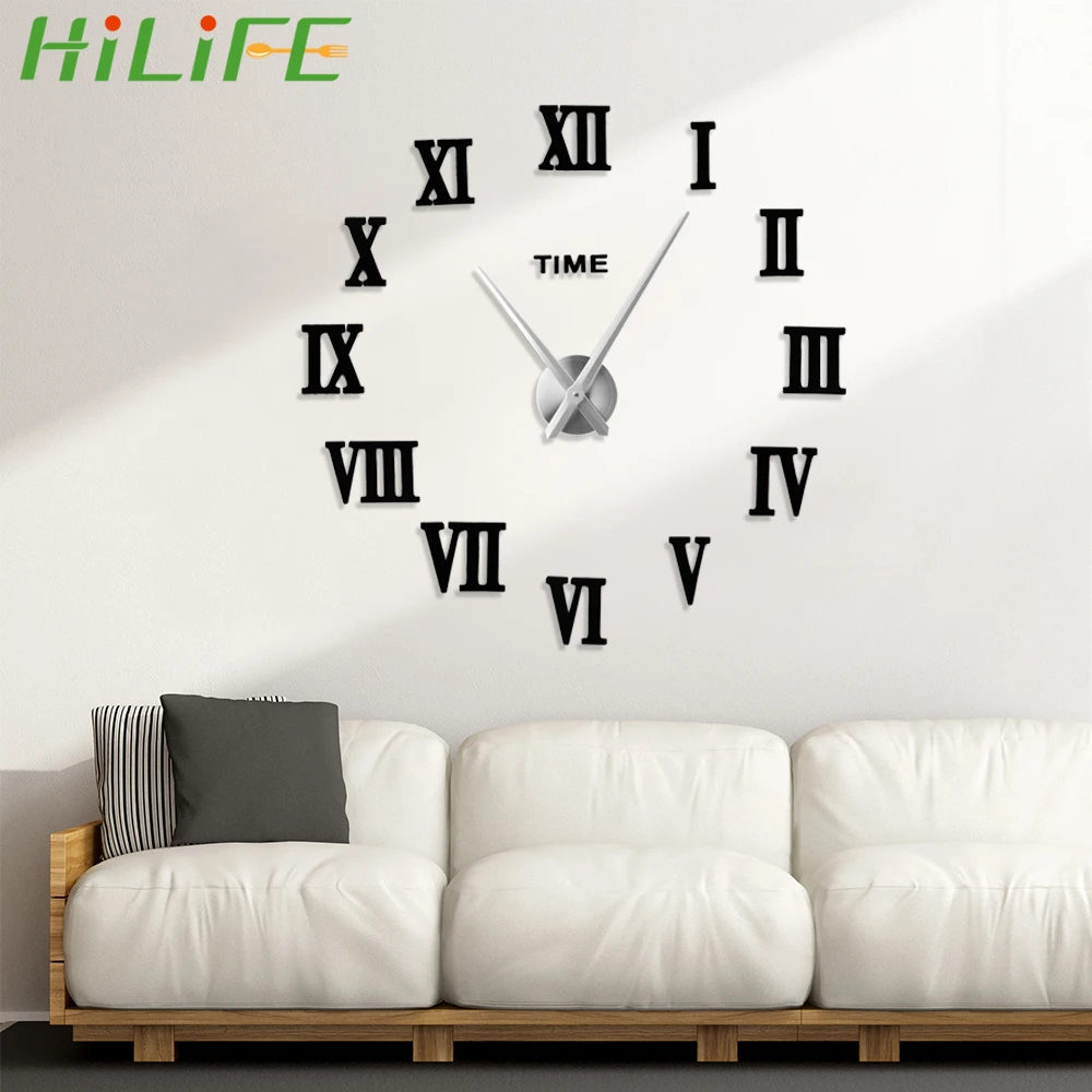 

HILIFE DIY Wall Sticker Home Decoration Roman Numerals Modern Design Wall Clock Stereoscopic Creative Large Size Wall Clocks