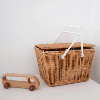 

Nordic Ins Style Storage Basket Rattan Woven Portable Picnic Basket Multifunctional Storage Baskets Storage Willow Box