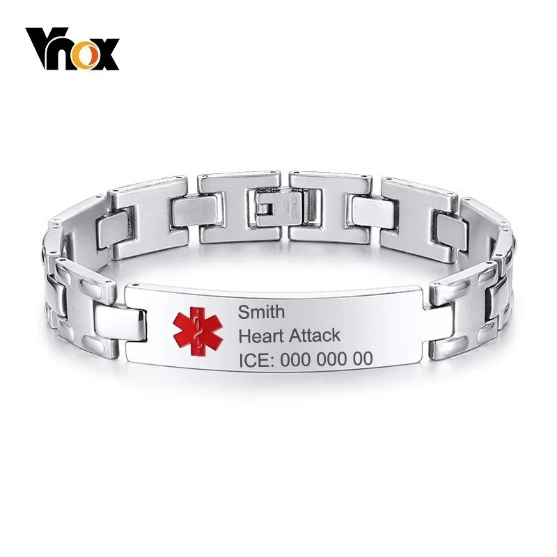 Vnox Free Engraving Medical Alert ID Bracelets for Men 12MM Stainless