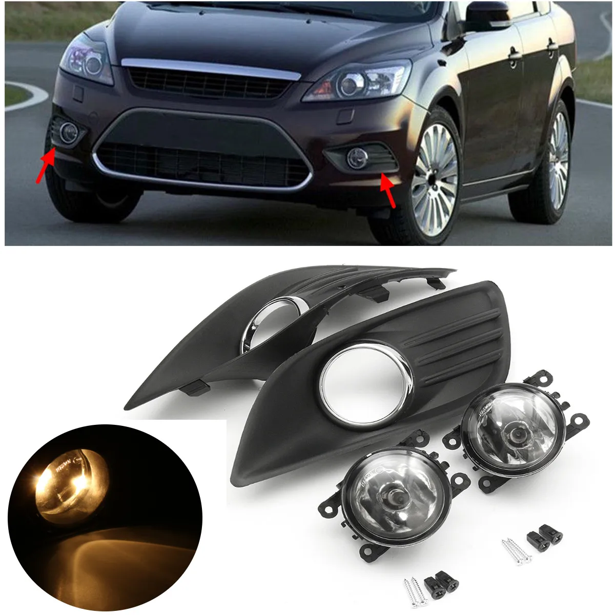 

Pair Car Bumper Corner Fog Light Lamp Cover Grill with H11 Lights Bulbs For Ford/Focus 4Dr Sedan 2009 2010 2011