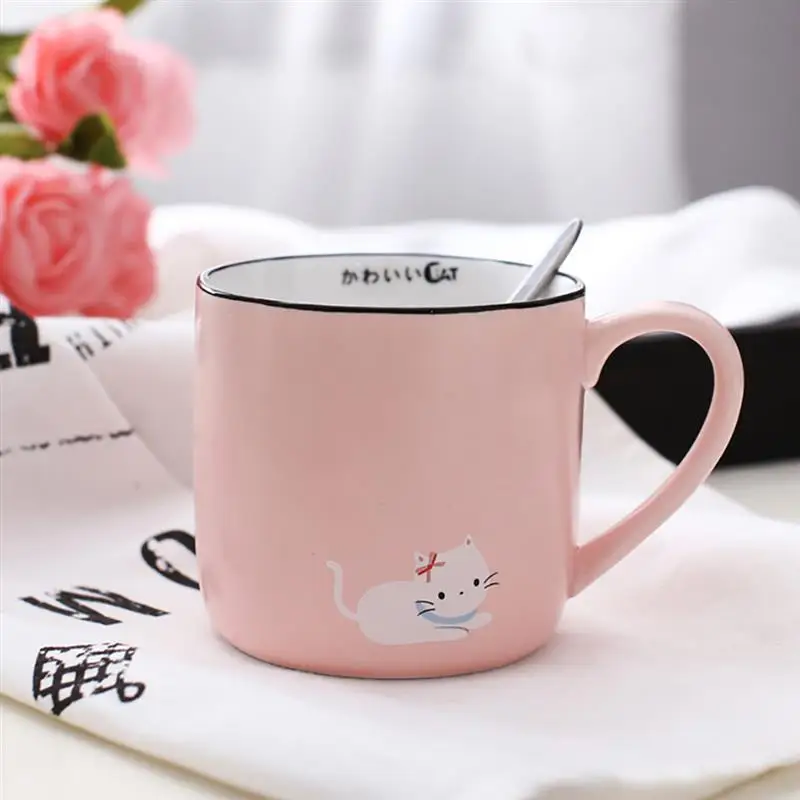 

1Pc High Quality Ceramic Cat Printed Mug Multi-Purpose Milk Mugs Coffee Mug Tea Mug With Spoon Drinking Utensils Random Color