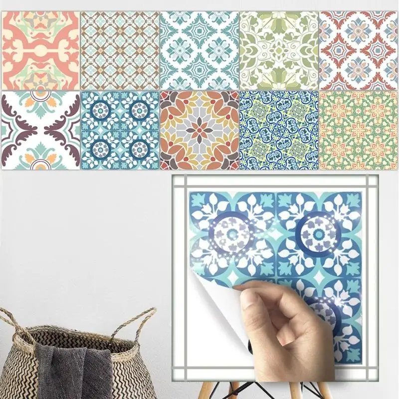 10pcs Colorful Retro Washable Tile Stickers Antibacterial Anti-mildew anti-moth Bathroom Kitchen Wall Sticker Home Decoration 10pcs Colorful Retro Washable Tile Stickers Antibacterial Anti-mildew anti-moth Bathroom Kitchen Wall Sticker Home Decoration