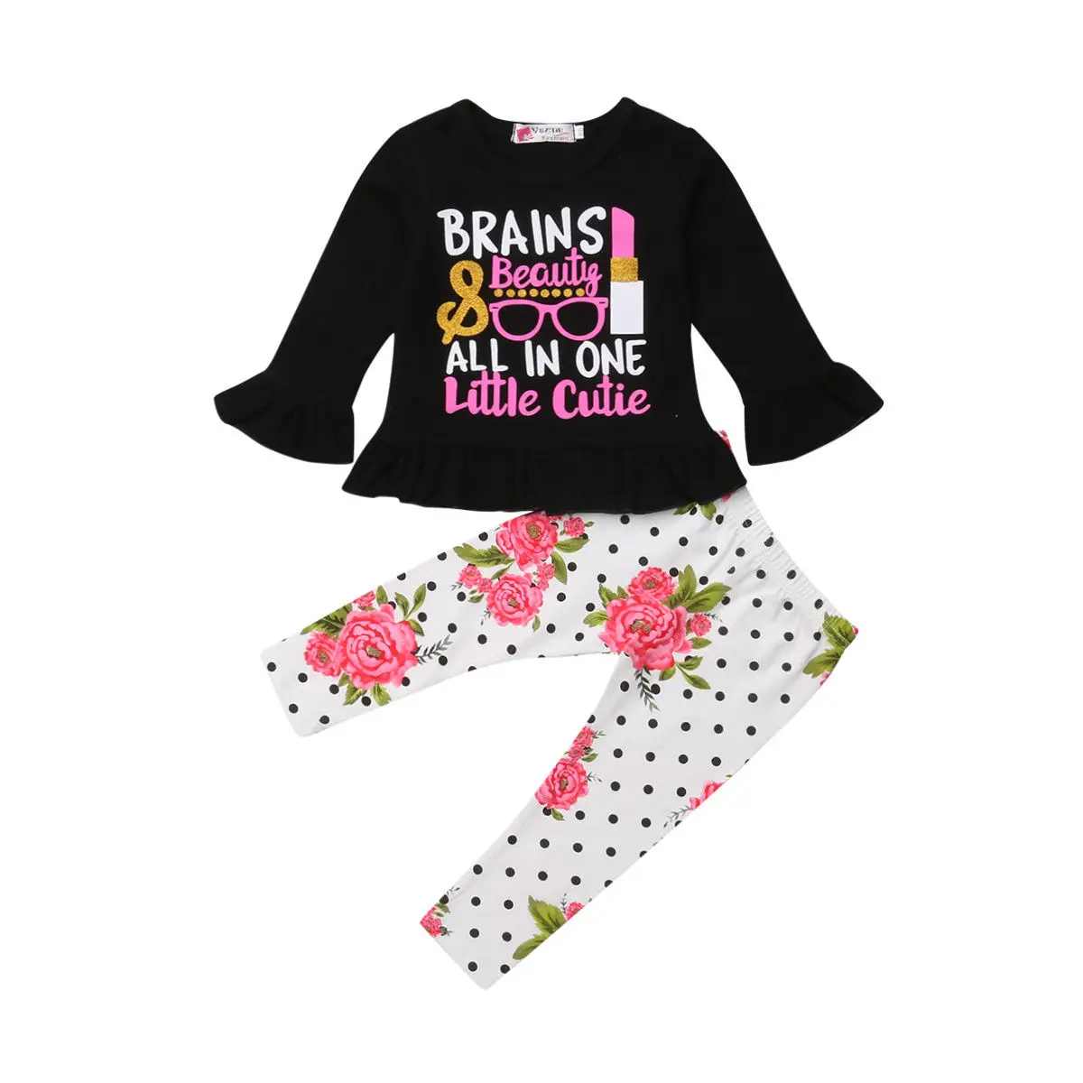 Комплект одежды с цветочным рисунком для маленьких девочек, Милая футболка принцессы для новорожденных, маленьких девочек + штаны