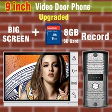 Versão atualizada 9 Polegada Big Screen + 8 gb Cartão SD Câmera de Gravação de Vídeo Porta Telefone Sistema de Interfone Campainha Intercom campainha da porta