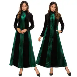 Мусульманское женское длинное платье велюровая водолазка Макси-платье abaya повседневные контрастные цвета халат Турция Дубай платья 2019