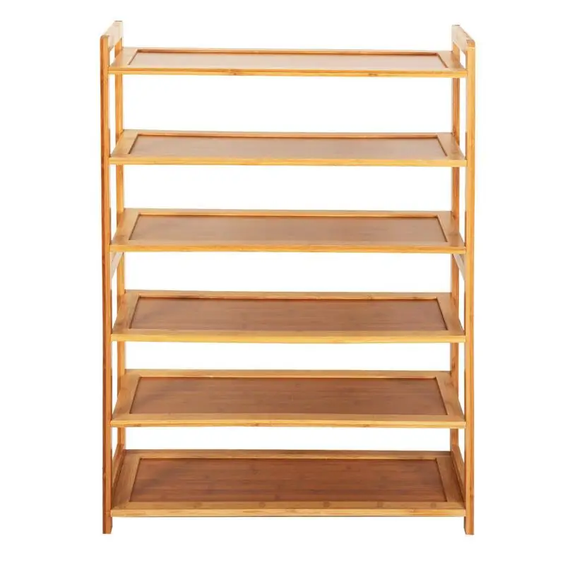 

Concise Rectangle 6 Layers Bamboo Shoe Rack Wood Color Shoes Organizer Shoes Storage Rack Home Supplies